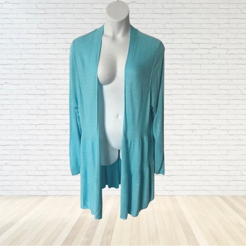 Womens Avenue Tiered Fine Woven Sweater Cardigan Duster Size 18-20 Turquoise Blu